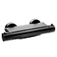 Badkraan Nomi Rond Mat Zwart met Waterval Uitloop 2 Greeps 15cm Hartafstand Thermostatisch Opbouw