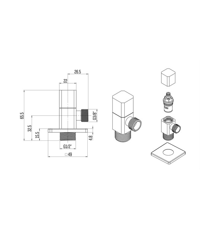 Hoekstopkraan Quadro Chroom Bidetkraan 1/2x3/8 Stopkraan / Stopkranen