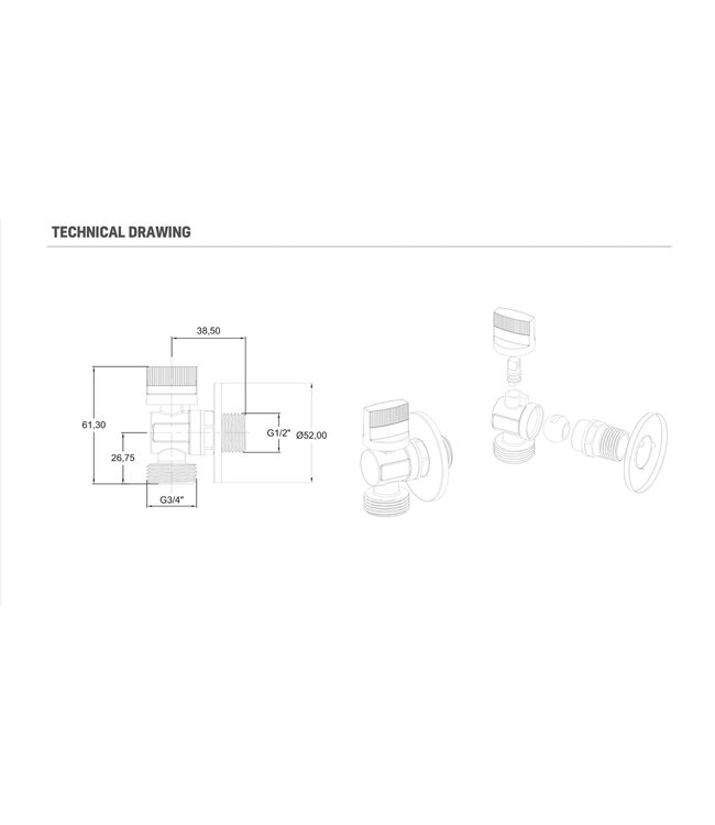 Hoekstopkraan Wasmachine Chroom 1/2x3/4 Stopkraan / Stopkranen WASMACHINEKRAAN