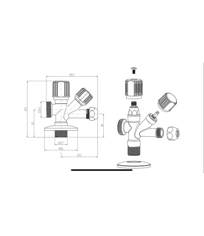Hoekstopkraan dubbeldienstkraan Chroom Bidetkraan 1/2x3/8 Stopkraan / Stopkranen