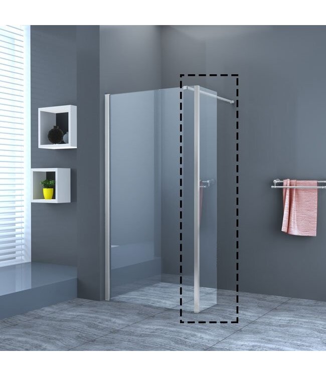 Douchewand Eco Nano 40x200cm Antikalk Helder Glas Chroom Hoekprofiel 8mm Veiligheidsglas Easy Clean