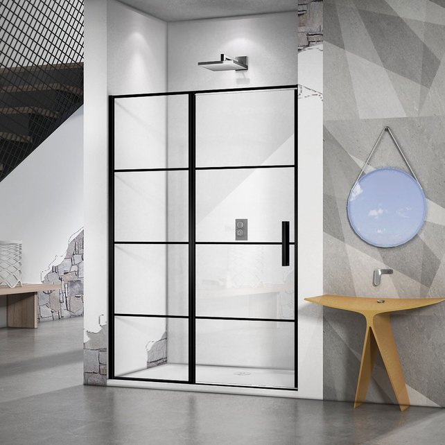 Douchedeur Collins Nisdeur Draaideur 140x200cm Mat Zwart Antikalk Helderglas 8mm Veiligheidsglas Easy Clean Douchedeur Collins Nisdeur Draaideur 140x200cm Mat Zwart Antikalk Helderglas 8mm Veiligheidsglas Easy Clean