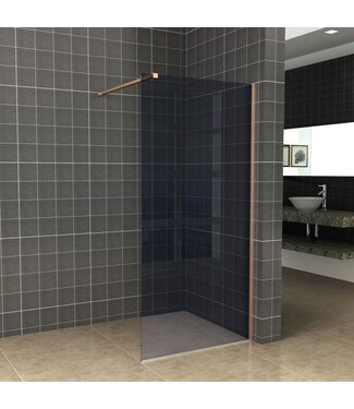 Wiesbaden Inloopdouche 90x200cm Antikalk Rookglas 8mm Geborsteld Koper Veiligheidsglas