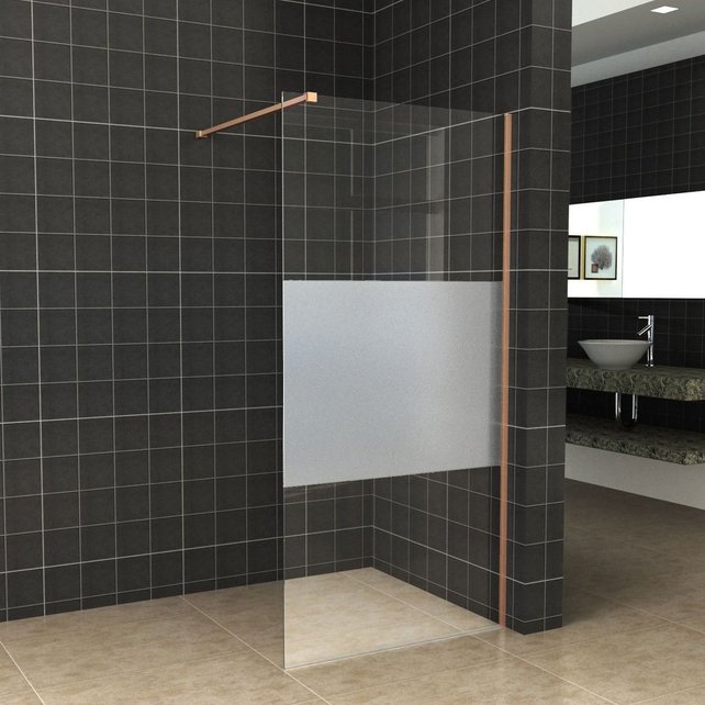 Inloopdouche 100x200cm Antikalk Helder/Mat Glas 8mm Geborsteld Koper Veiligheidsglas Inloopdouche 100x200cm Antikalk Helder/Mat Glas 8mm Geborsteld Koper Veiligheidsglas