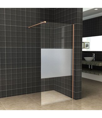 Wiesbaden Inloopdouche 110x200cm Antikalk Helder/Mat Glas 8mm Geborsteld Koper Veiligheidsglas
