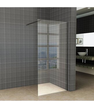 Wiesbaden Inloopdouche 50x200cm Antikalk Helder Glas 8mm Mat Zwart Veiligheidsglas
