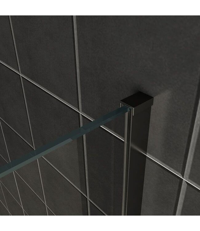 Wiesbaden Inloopdouche 90x200cm Antikalk Rookglas 8mm Mat Zwart Veiligheidsglas