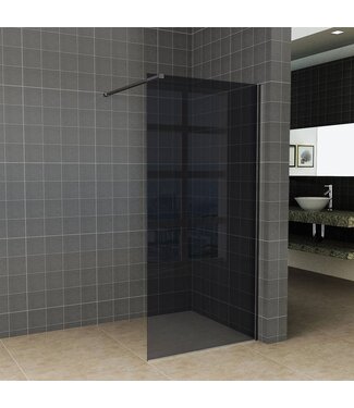 Wiesbaden Inloopdouche 110x200cm Antikalk Rookglas 8mm Mat Zwart Veiligheidsglas