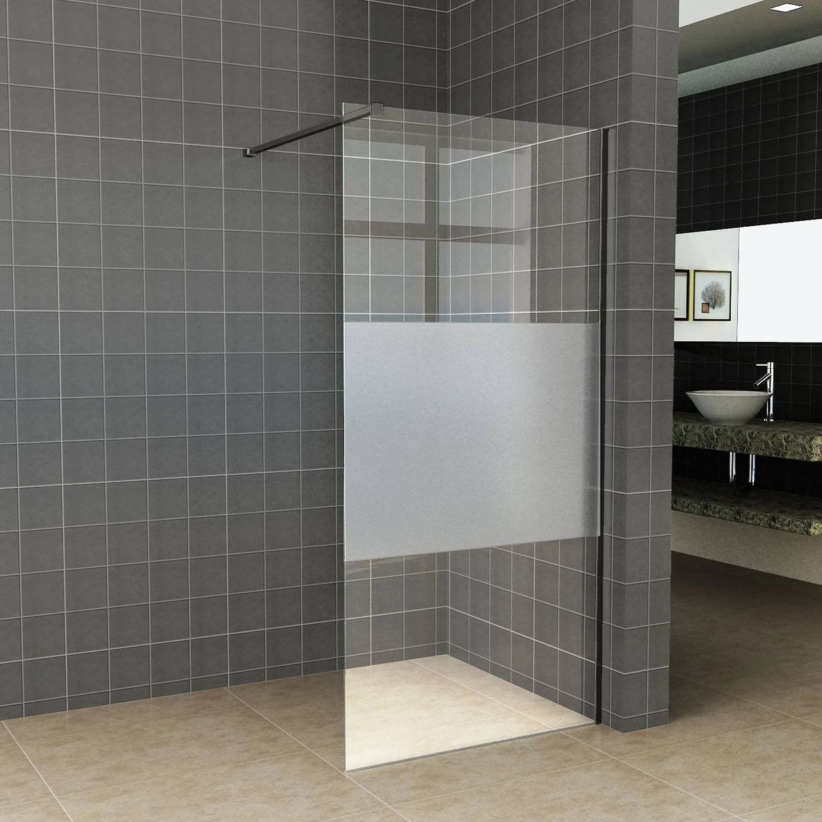 Inloopdouche 110x200cm Antikalk Helder/Mat Glas 8mm Mat Zwart ...
