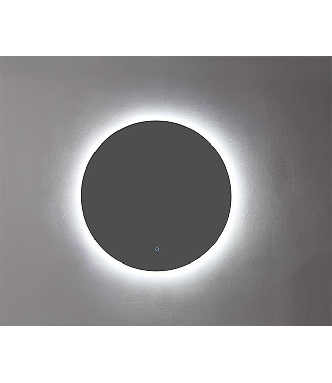 Badkamerspiegel Cleo Lux Rond Zwart 80x80cm Dimbaar Geintegreerde LED Verlichting 3 kleur instelbaar Touch Schakelaar spiegelverwarming