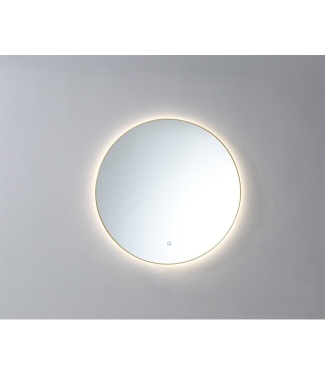 Badkamerspiegel Cleo Rond Goud 100x100cm Dimbaar Geintegreerde LED Verlichting 3 kleur instelbaar Touch Schakelaar zonder spiegelverwarming