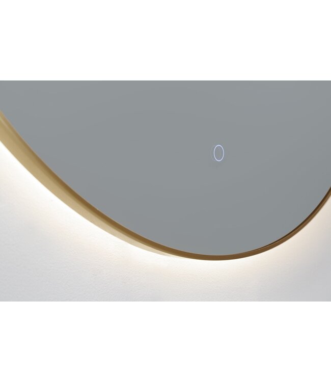 Badkamerspiegel Cleo Rond Goud 100x100cm Dimbaar Geintegreerde LED Verlichting 3 kleur instelbaar Touch Schakelaar zonder spiegelverwarming