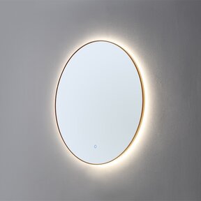 Badkamerspiegel Cleo Lux Rond Goud 80x80cm Dimbaar Geintegreerde LED Verlichting 3 kleur instelbaar Touch Schakelaar spiegelverwarming