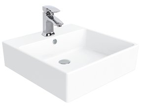 Opbouw Wastafel Mass 50x50x14cm met kraangat en overloop Creavit Keramisch Waskom vierkant
