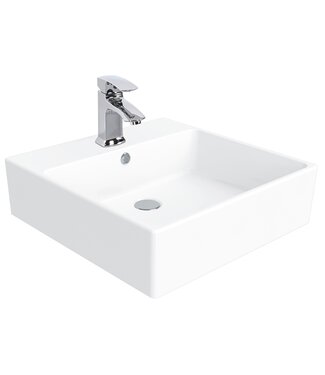 CREAVIT Opbouw Wastafel Mass 50x50x14cm met kraangat en overloop Creavit Keramisch Waskom vierkant