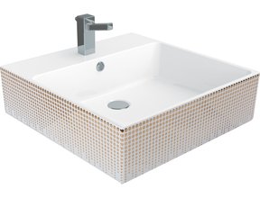 Opbouw Wastafel Mass Gold 50x50x14cm met kraangat en overloop Creavit Keramisch Waskom vierkant