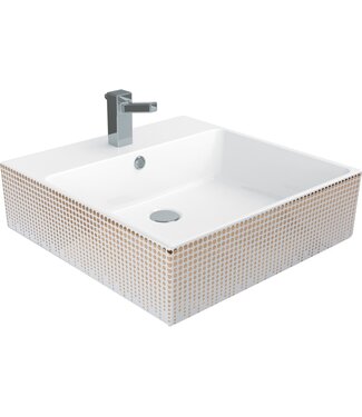 CREAVIT Opbouw Wastafel Mass Gold 50x50x14cm met kraangat en overloop Creavit Keramisch Waskom vierkant