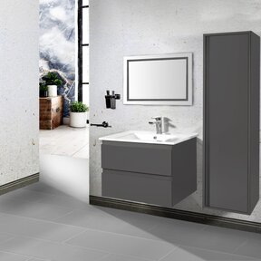 Creavit Sally Badkamermeubel Hoogglans Grijs 80cm met keramische wastafel 2 lades Softclose