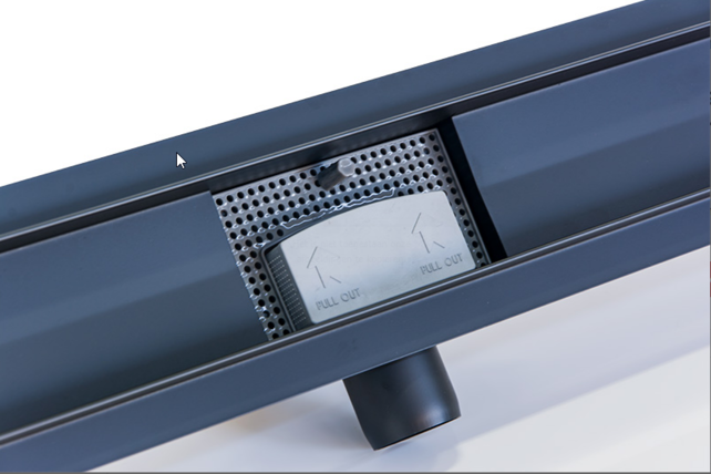 Douchedrain Zwart Mat RVS Douchegoot Noir 60cm met uitneembaar sifon verstelbare draaipoten