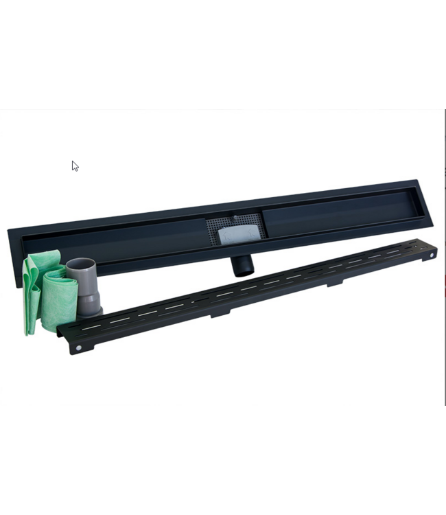 Douchedrain Zwart Mat RVS Douchegoot Noir 60cm met uitneembaar sifon verstelbare draaipoten