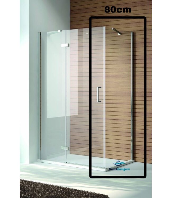 SaniPro Douchecabine Quadra Draaideur 90x80x200cm Rechthoek Helder Glas Chroom Profiel 8mm Veiligheidsglas Easy Clean