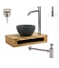 SANI-SUPPLY Mini Toilet Fonteinset PARRO RVS Handdoekhouder Natuursteen waskom Koud water Kraan Pushup en Sifon 40x22x8cm