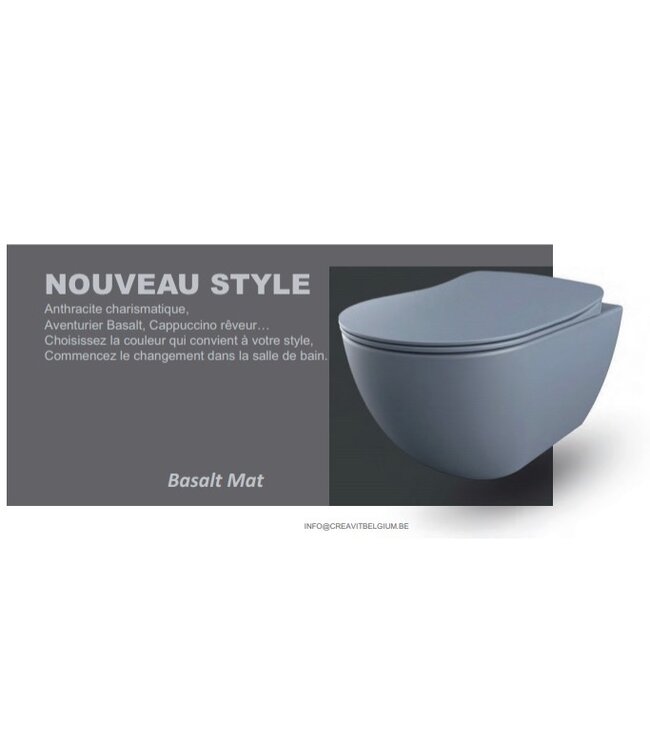 Creavit FE322 Randloos Hangtoilet Mat Basalt incl. softclose toiletbril 51x35,5x29cm