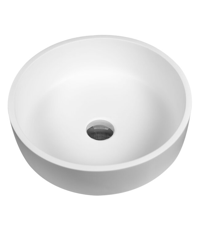 Badkamermeubel Set Sally Hoogglans Wit 60x45x50cm Hangend 2 Lades Softclose Greeploos Solid Surface Waskom en Topblad incl. Kolomkast en badkamerspiegel rond