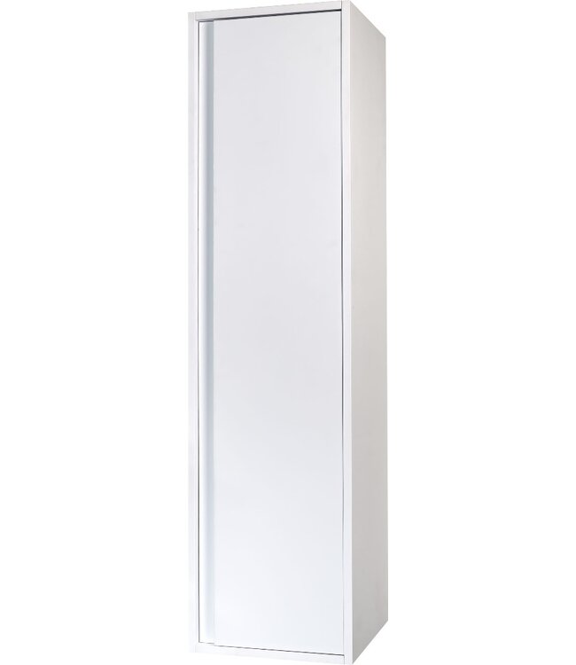 Badkamermeubel Set Sally Hoogglans Wit 60x45x50cm Hangend 2 Lades Softclose Greeploos Solid Surface Waskom en Topblad incl. Kolomkast en badkamerspiegel rond