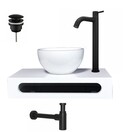 SaniPro Parro Mini Toilet Fonteinset Zwart Mat Solid surface Planchet met handdoekhouder en waskom Kraan met draaiknop Pushup en Sifon 40x22x8cm