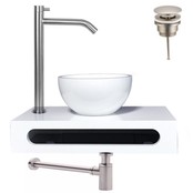 Parro Mini Toilet Fonteinset RVS Geborsteld Solid surface Planchet met handdoekhouder en waskom Kraan met draaiknop Pushup en Sifon 40x22x8cm Parro Mini Toilet Fonteinset RVS Geborsteld Solid surface Planchet met handdoekhouder en waskom Kraan met draaiknop Pushup en Sifon 40x22x8cm