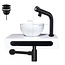 SaniPRO SaniPro Parro Mini Toilet Fonteinset Zwart Mat Solid surface Planchet met handdoekhouder en waskom Fonteinkraan met draaiknop Pushup en Sifon 40x22x8cm