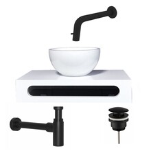SaniPro Parro Mini toilet fonteinset Inbouw Kraan Zwart Mat solid surface Planchet Handoekhouder Waskom kraan inbouw sifon en waste