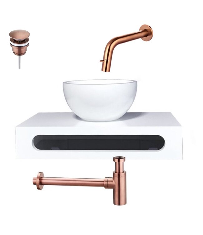 SaniPro Parro Mini toilet fonteinset Inbouw Kraan Zwart Mat solid surface Planchet Handoekhouder Waskom kraan inbouw sifon en waste