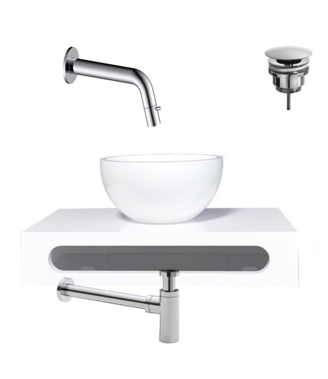 SANI-SUPPLY SaniPro Parro Mini toilet fonteinset Inbouw Kraan Zwart Mat solid surface Planchet Handoekhouder Waskom kraan inbouw sifon en waste