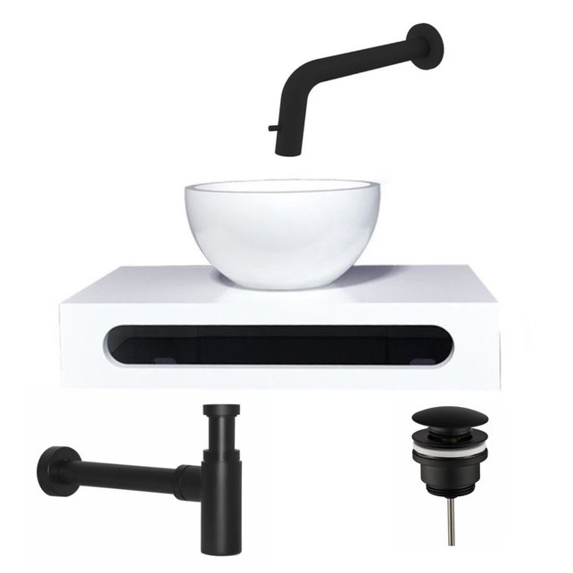 SaniPro Parro Mini toilet fonteinset Inbouw Geborsteld Goud solid surface Planchet Handoekhouder Waskom kraan inbouw sifon en waste