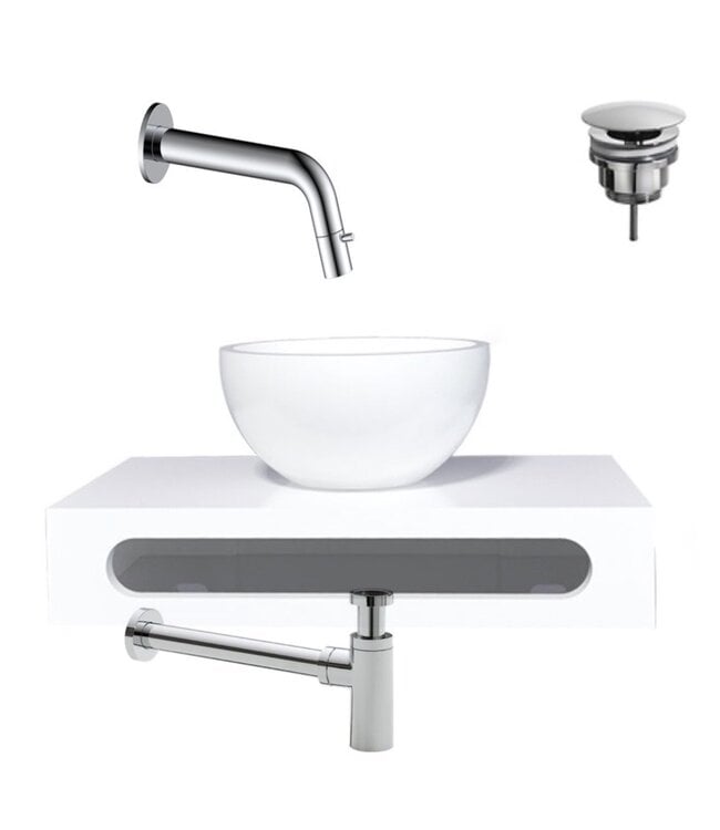 SANI-SUPPLY Parro Mini toilet fonteinset Inbouwkraan Geborsteld koper solid surface Planchet Handoekhouder Waskom kraan inbouw sifon en waste