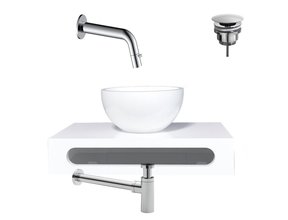SaniPro Parro Mini toilet fonteinset Inbouw Kraan Chroom solid surface Planchet Handoekhouder Waskom kraan inbouw sifon en waste
