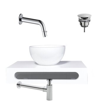 SANI-SUPPLY SaniPro Parro Mini toilet fonteinset Inbouw Kraan Chroom solid surface Planchet Handoekhouder Waskom kraan inbouw sifon en waste