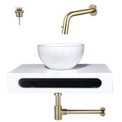 SaniPro Parro Mini toilet fonteinset Inbouw Kraan Chroom solid surface Planchet Handoekhouder Waskom kraan inbouw sifon en waste