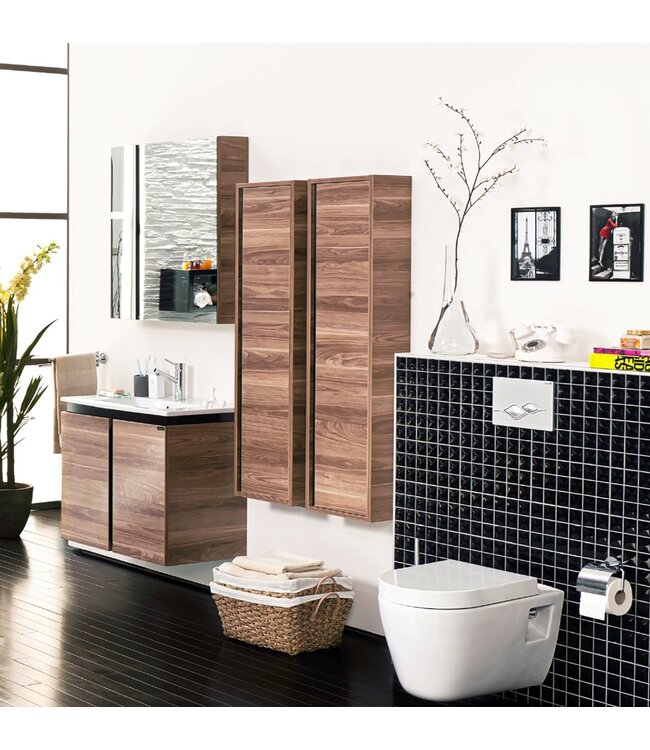 Badkamerkast Verti Hangend 130x32x35cm 1 Deur Walnoot Softclose Greeploos