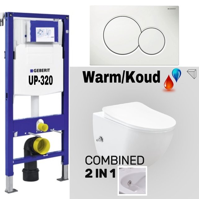 Geberit UP320 Compleet Hangtoilet Set met bidet geïntegreerd bidetkraan Warm en Koud Creavit Geberit UP320 Compleet Hangtoilet Set met bidet geïntegreerd bidetkraan Warm en Koud Creavit