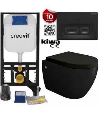 CREAVIT Hangtoilet Set Compleet Wandcloset Bocchi Jet-Flush Mat Zwart Randloos incl Toiletbril