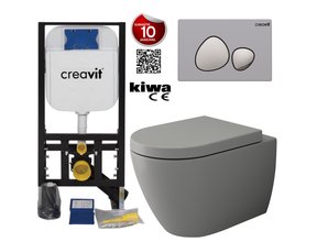 Hangtoilet Set Compleet Wandcloset Bocchi Jet-Flush Mat Grijs Randloos incl Toiletbril