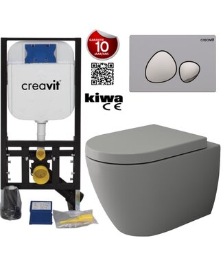 CREAVIT Hangtoilet Set Compleet Wandcloset Bocchi Jet-Flush Mat Grijs Randloos incl Toiletbril