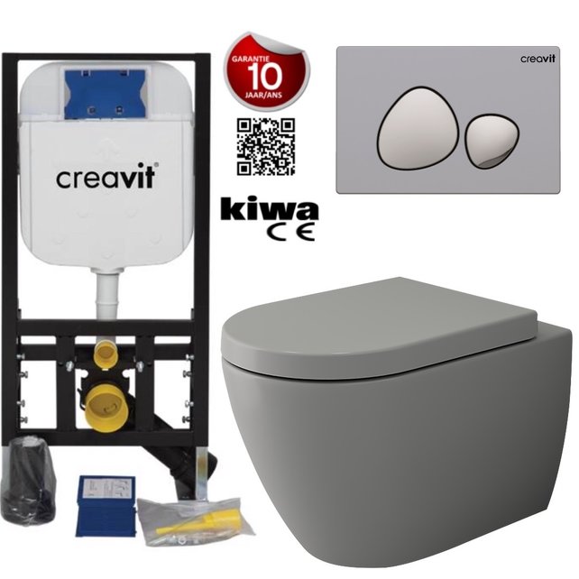 Hangtoilet Set Compleet Wandcloset Bocchi Jet-Flush Mat Grijs Randloos incl Toiletbril