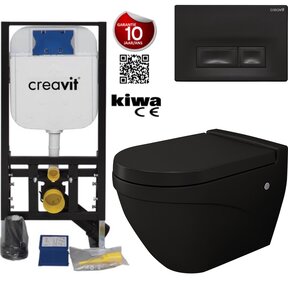 Hangtoilet Set Compleet Wandcloset Bocchi Taormina Mat Zwart incl Toiletbril