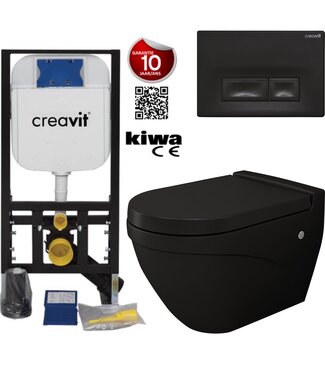 CREAVIT Hangtoilet Set Compleet Wandcloset Bocchi Taormina Mat Zwart incl Toiletbril