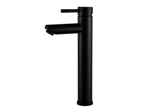 Wastafelkraan Mat Zwart Eva Opbouw Hoog Rond RVS 1 Greeps 30cm