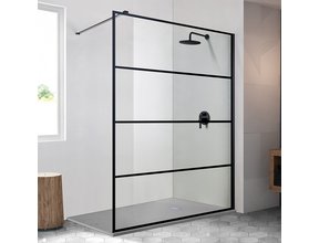 Inloopdouche Monza 90x200cm Zwart Mat Raster Easy Clean 8mm veiligheidsglas Aluminuim profiel Nano-Coating